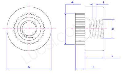 Self clinching round rivet bush